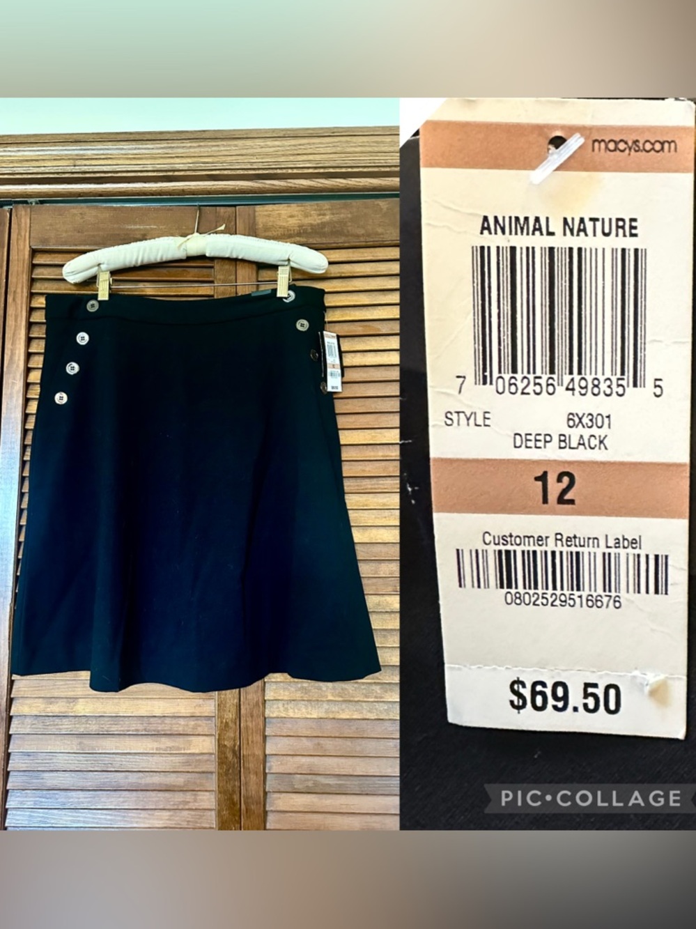 BNWT Alfani Black A-Line Skirt with Side Buttons size 12